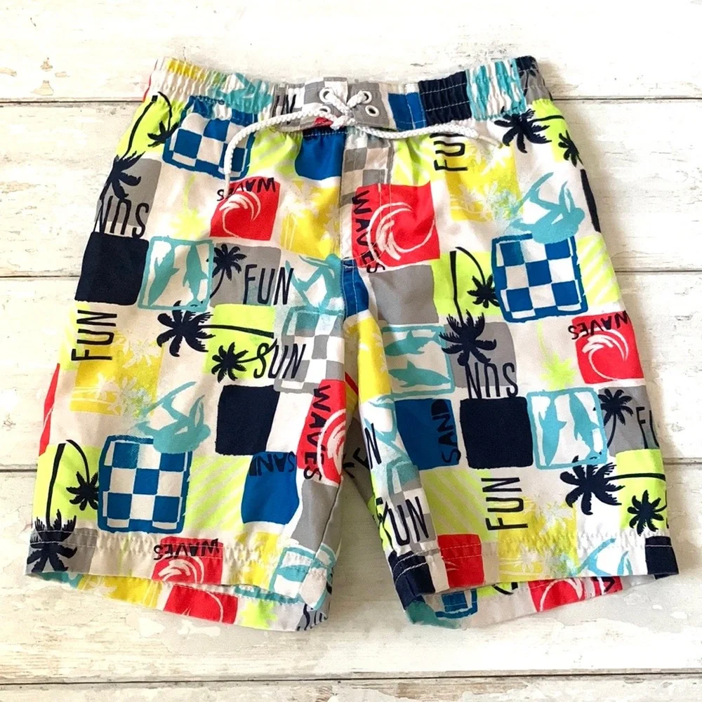 Boys 4T Swimsuit Swim Trunks Koala Kids Toddler Size 4 Blue Yellow Palm Trees